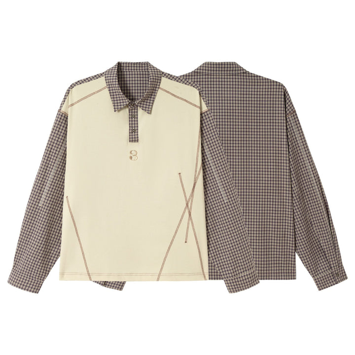 Herren Longsleeve-Polohemd mit Karoärmeln und Kontrastpanel Echoarchiv