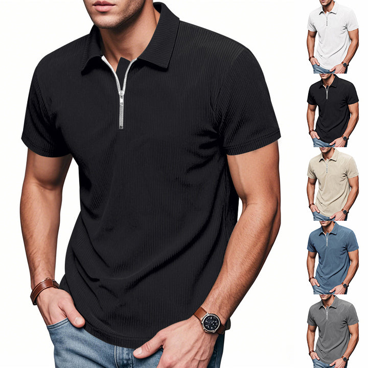 Herren Kurzarm Poloshirt mit Reißverschluss und strukturiertem Design Echoarchiv