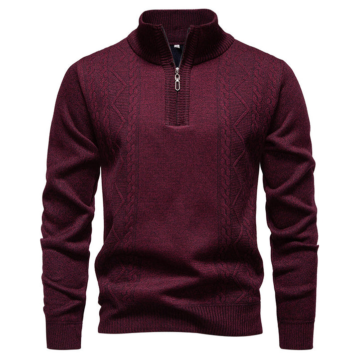Herren nan gehobener Strickpullover mit Halbzip, Stehkragen und dekorativem Zopfmuster Echo Archiv