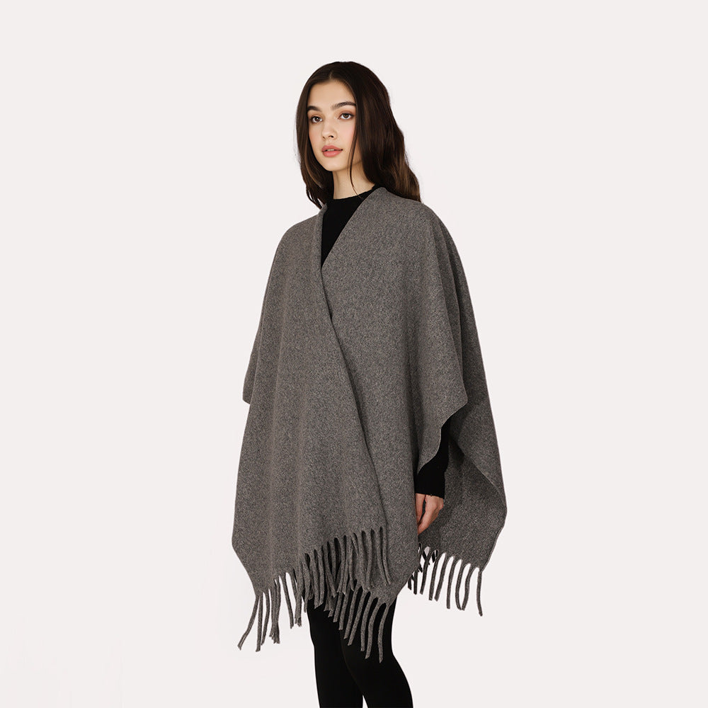 Damen Kaschmir‑Optik Capeponcho mit Fransen und offenem Oversize‑Schnitt Echo Archiv