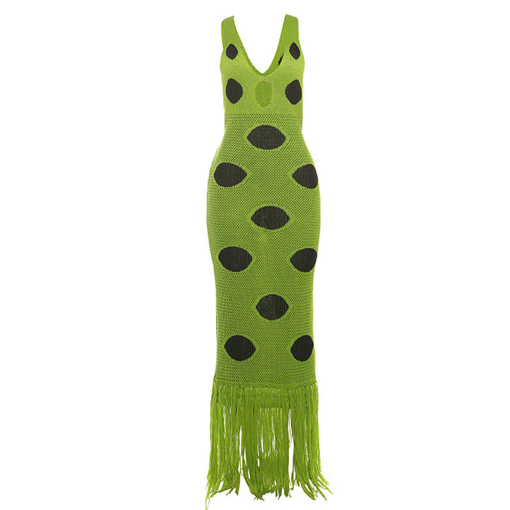Damen Maxikleid mit tiefem V-Ausschnitt und fransigen Details Echo Archiv