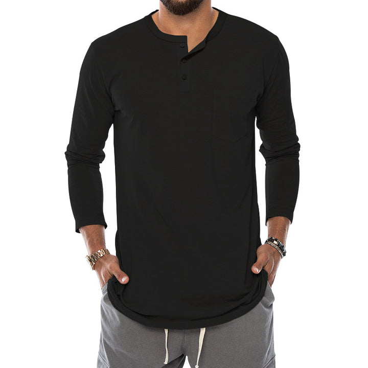 Herren Langarm-Henley-Shirt mit bequemen Knopfdetails und praktischer Brusttasche Echoarchiv
