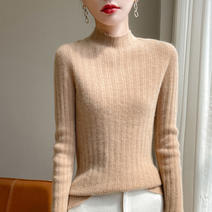 Damen Schmal geschnittener Feinstrick-Pullover mit kurzem Stehkragen und feiner Rippenstruktur Echoarchiv