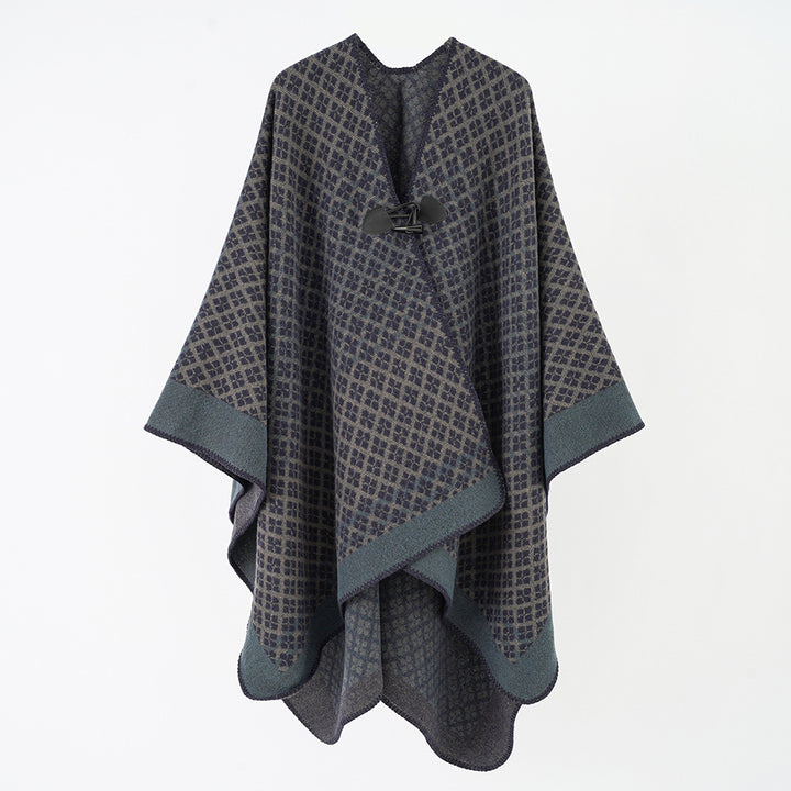 Damen Wollmischung Poncho mit Jacquard‑Muster und Knebelverschluss – Avérine