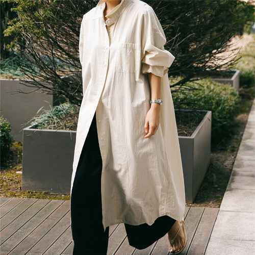 Damen Oversize-Hemdblusenkleid mit langem Saum und verdeckter Knopfleiste Echoarchiv