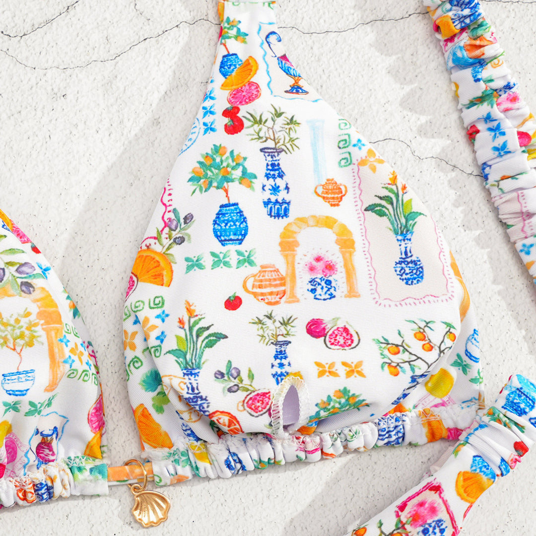 Damen Triangel-Bikini mit buntem Blumenmuster und verstellbaren Trägern Echo Archiv