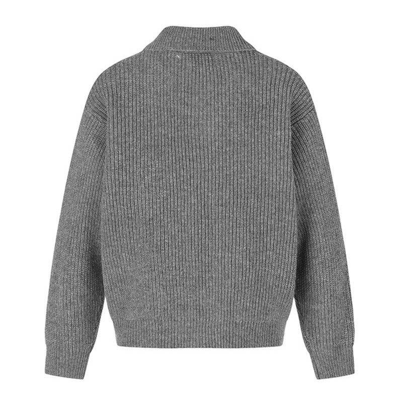Damen Grobstrick-Zipjacke mit Hemdkragen und Zierknöpfen Echoarchiv