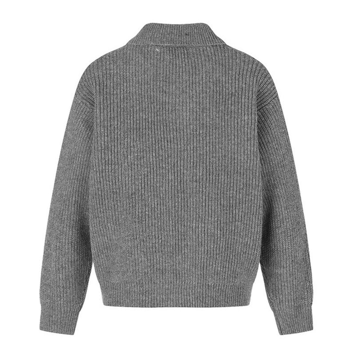 Damen Grobstrick-Zipjacke mit Hemdkragen und Zierknöpfen Echoarchiv
