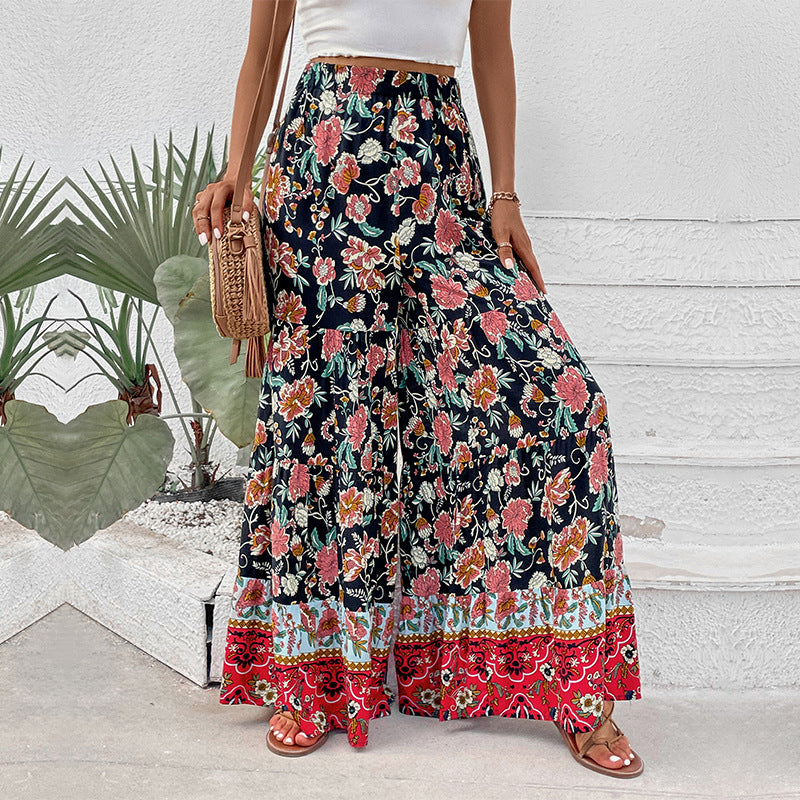 Damen Maxirock mit Stufen, elastischem Bund und floralem Boho-Print Echoarchiv