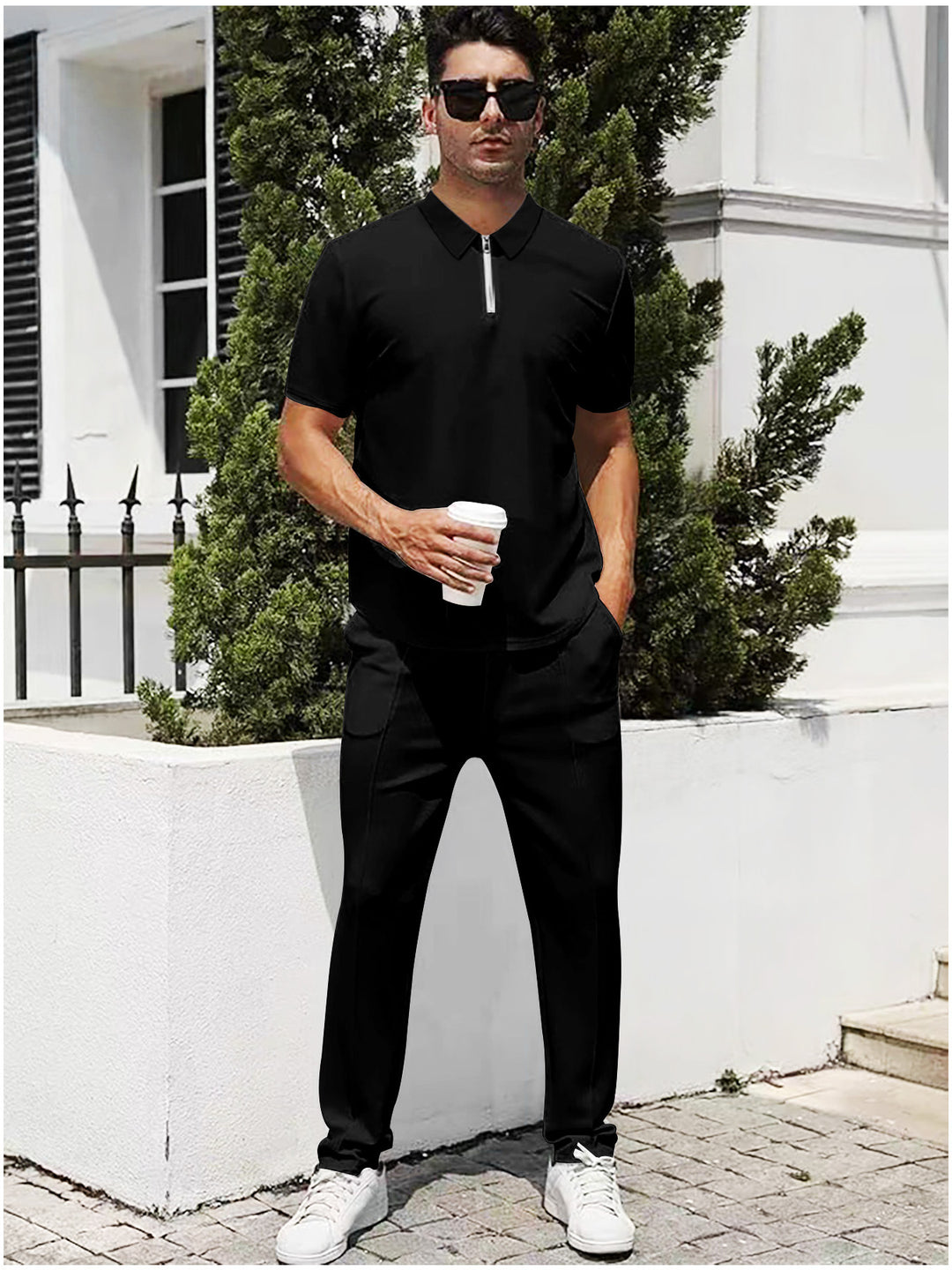 Herren nan urbanes Reise-Poloshirt mit kurzem Frontreißverschluss, elastischem Interlock und knitterarmer Pflege Echo Archiv