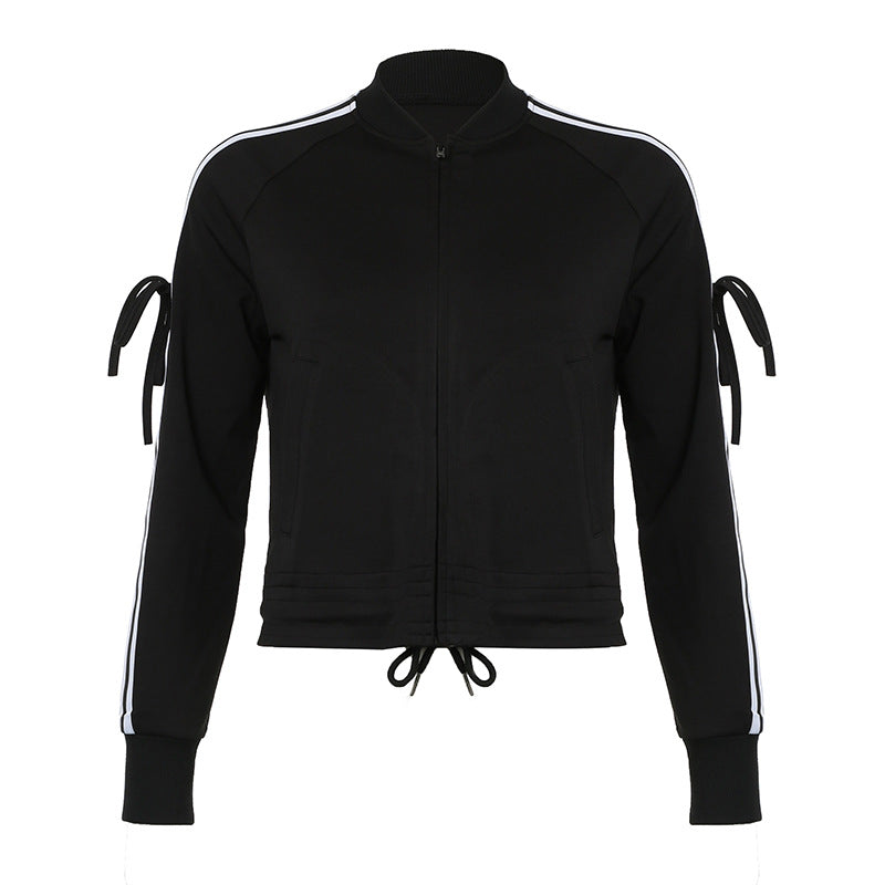 Damen nan sportive Zip-Jacke im Bomberstil mit seitlichen Streifen, Ärmel-Bindebändern und Kordelbund Echo Archiv