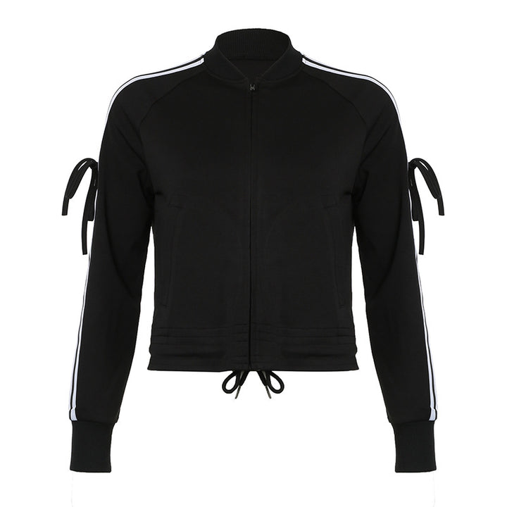 Damen nan sportive Zip-Jacke im Bomberstil mit seitlichen Streifen, Ärmel-Bindebändern und Kordelbund Echo Archiv