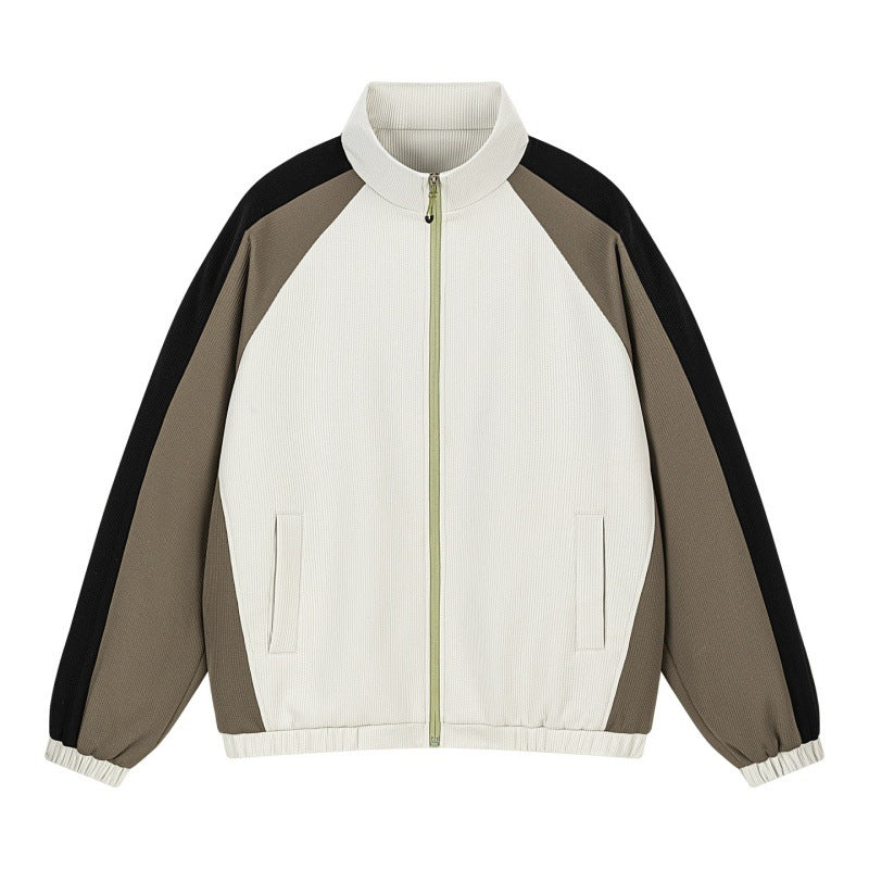 Herren Mehrfarbige Trackjacke mit Stehkragen, Raglanärmeln und durchgehendem Reißverschluss Echoarchiv