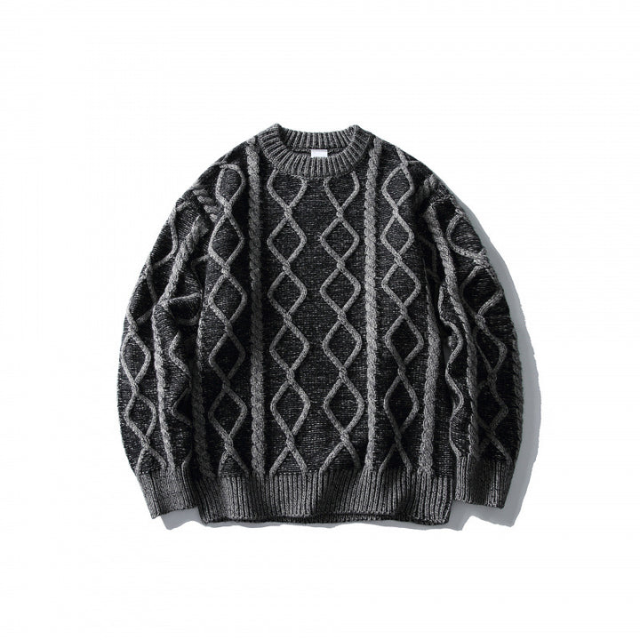 Unisex Oversize-Strickpullover mit Zopfmuster‑Jacquard, Rundhalsausschnitt und gerippten Bündchen Echo Archiv