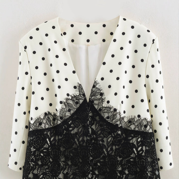 Damen Taillierter Blazer mit Spitzenbesatz und Punktemuster Echo Archiv