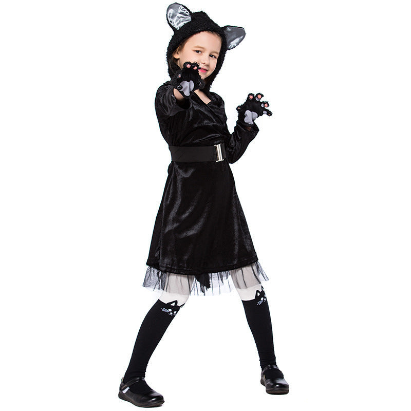 Mädchen Katzenkostüm mit Kapuze und detaillierten Accessoires Echo Archiv