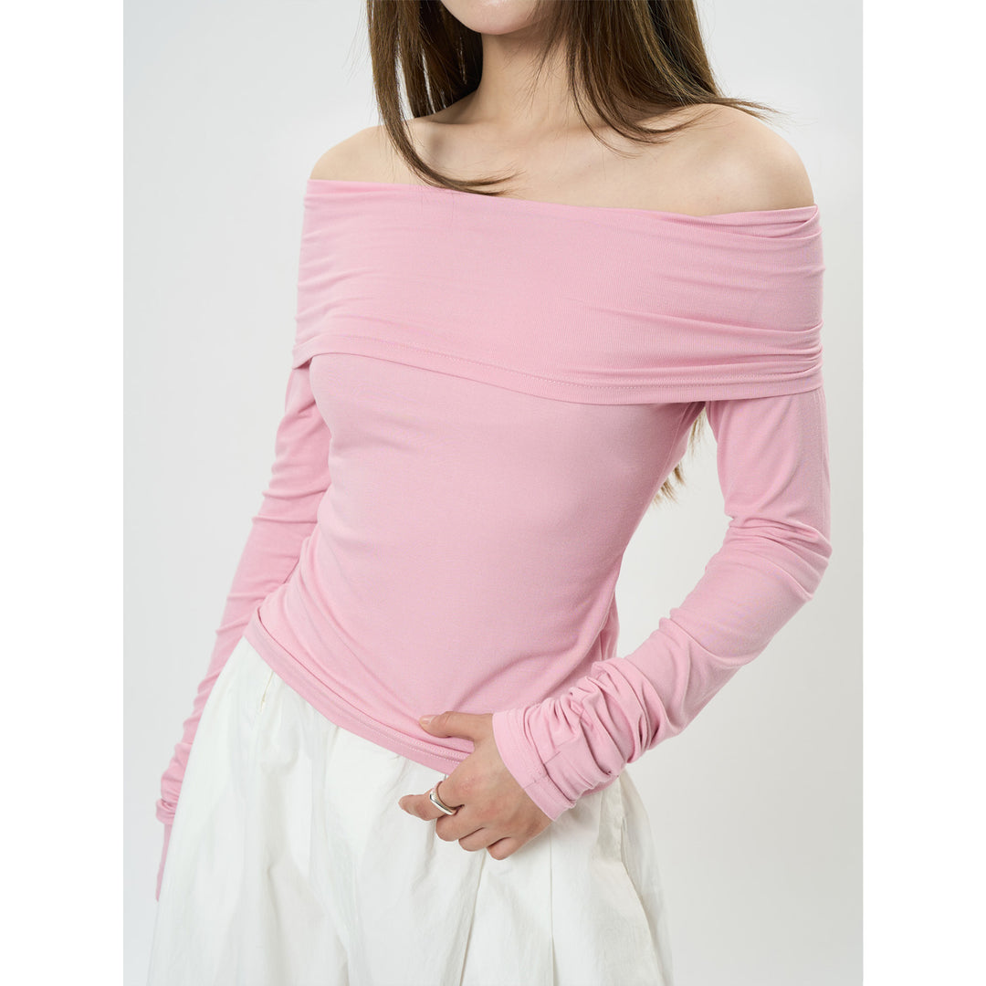 Damen Off-Shoulder figurbetontes Langarm-Shirt aus Stretch‑Jersey Echoarchiv
