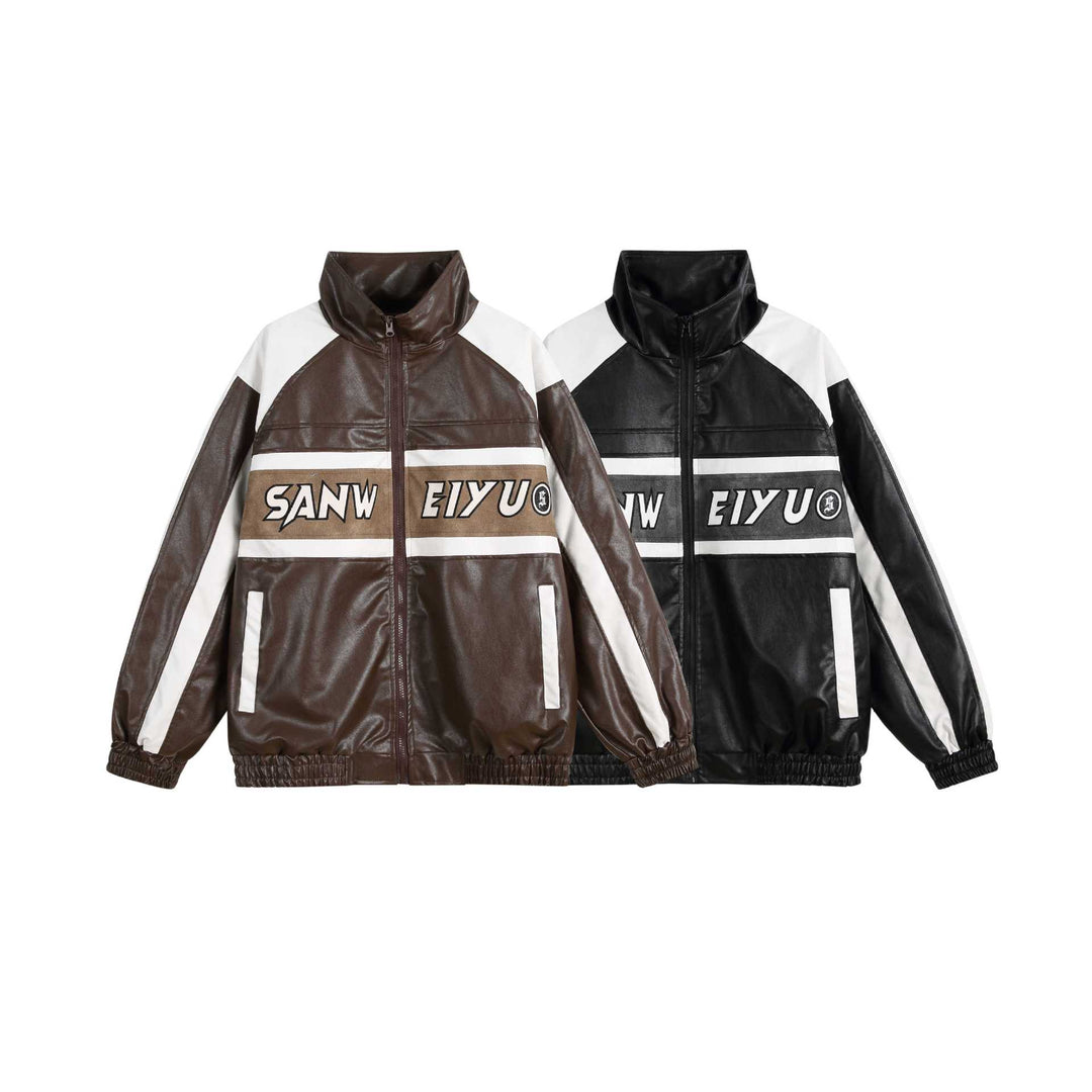 Damen Kunstleder-Trackjacke im Oversize-Cut mit hohem Stehkragen und Logopanel Echoarchiv