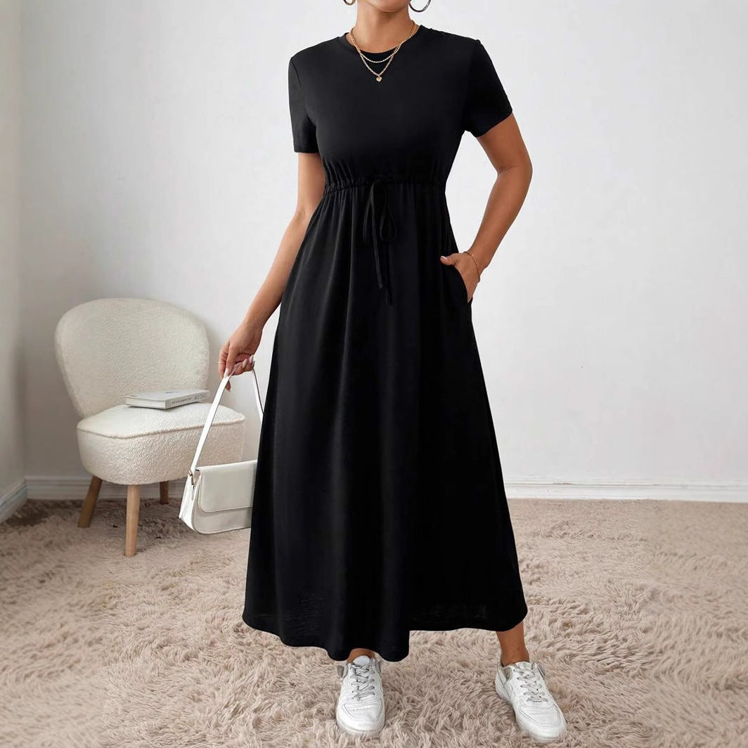 Damen lässiges Maxikleid mit elastischem Taillenbund und Rundhalsausschnitt Echo Archiv