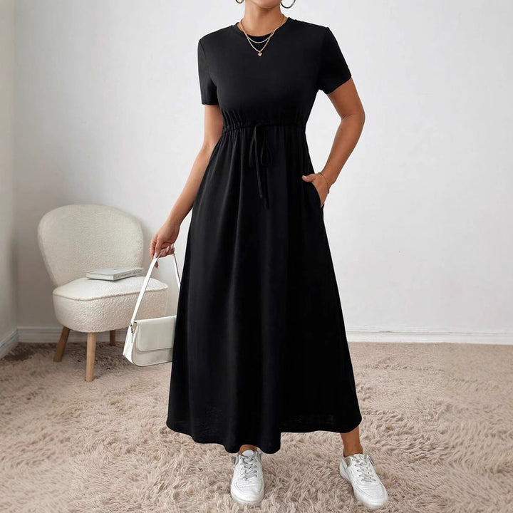 Damen lässiges Maxikleid mit elastischem Taillenbund und Rundhalsausschnitt Echo Archiv