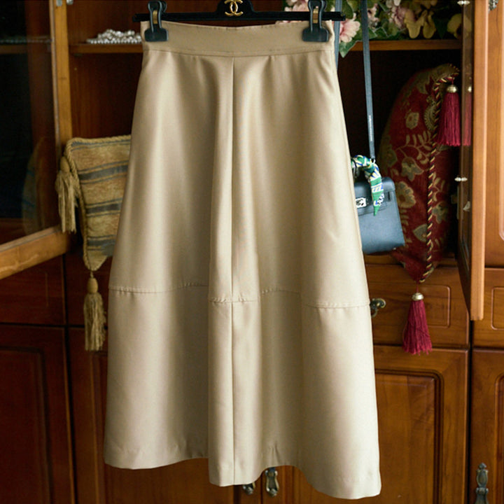 Damen Midirock aus veganem Leder mit hoher Taille und gestufter A‑Linie Echo Archiv