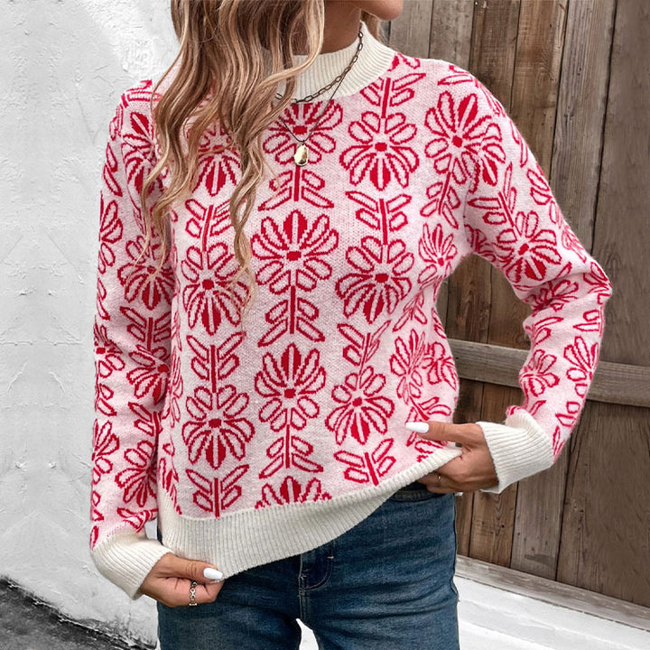 Damen GEchoarchivlümter Jacquard-Strickpullover mit Rundhalsausschnitt und gerippten Bündchen Echoarchiv