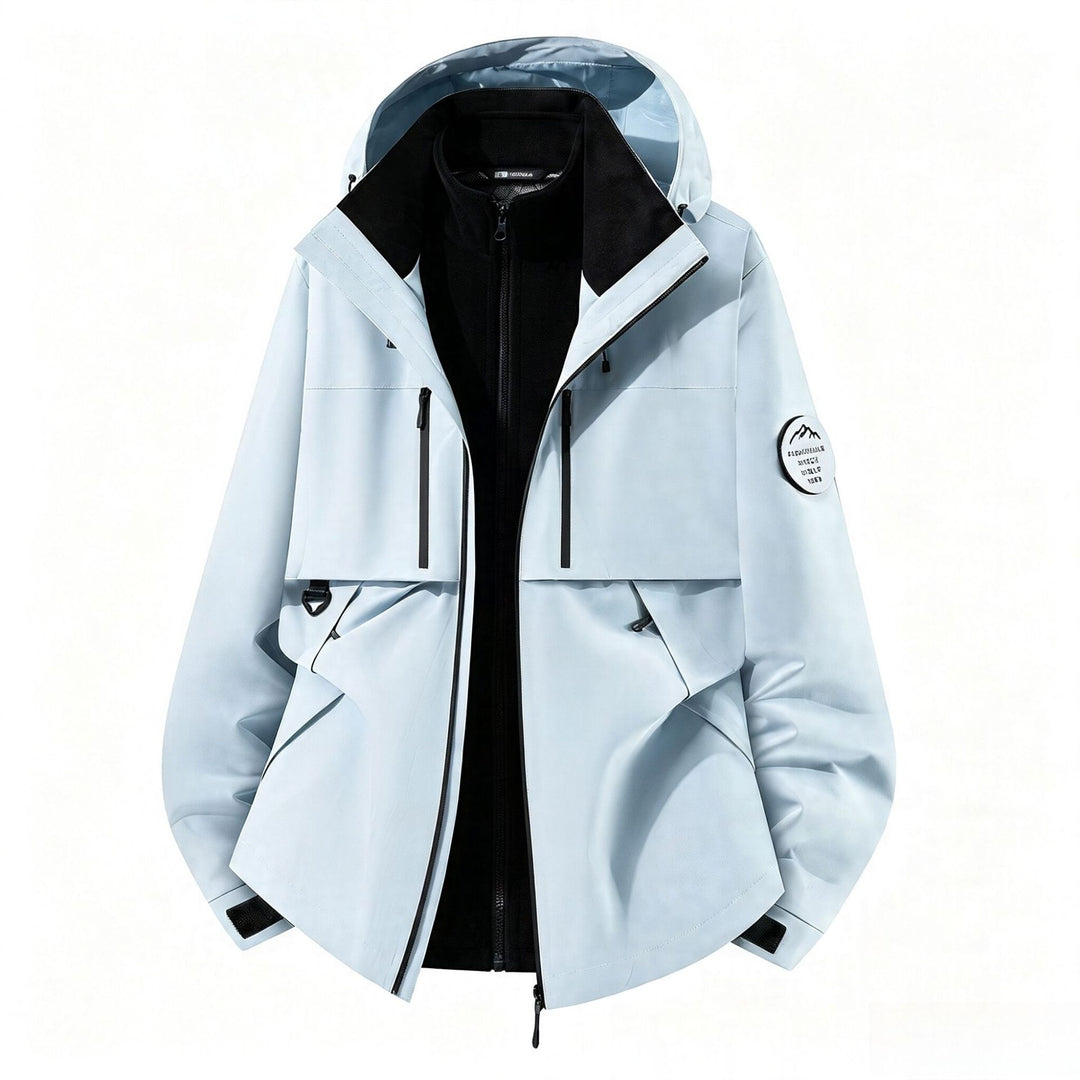 Herren dreilagige Softshell-Outdoorjacke mit herausnehmbarem Fleecefutter und Kapuze Echoarchiv