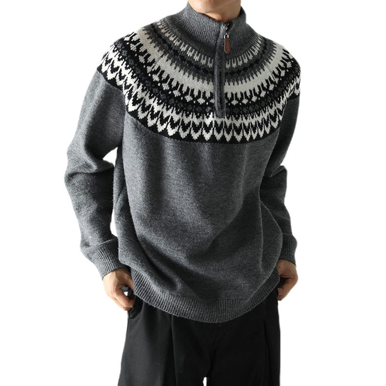 Herren Grobstrickpullover mit Stehkragen und Reißverschluss Echo Archiv