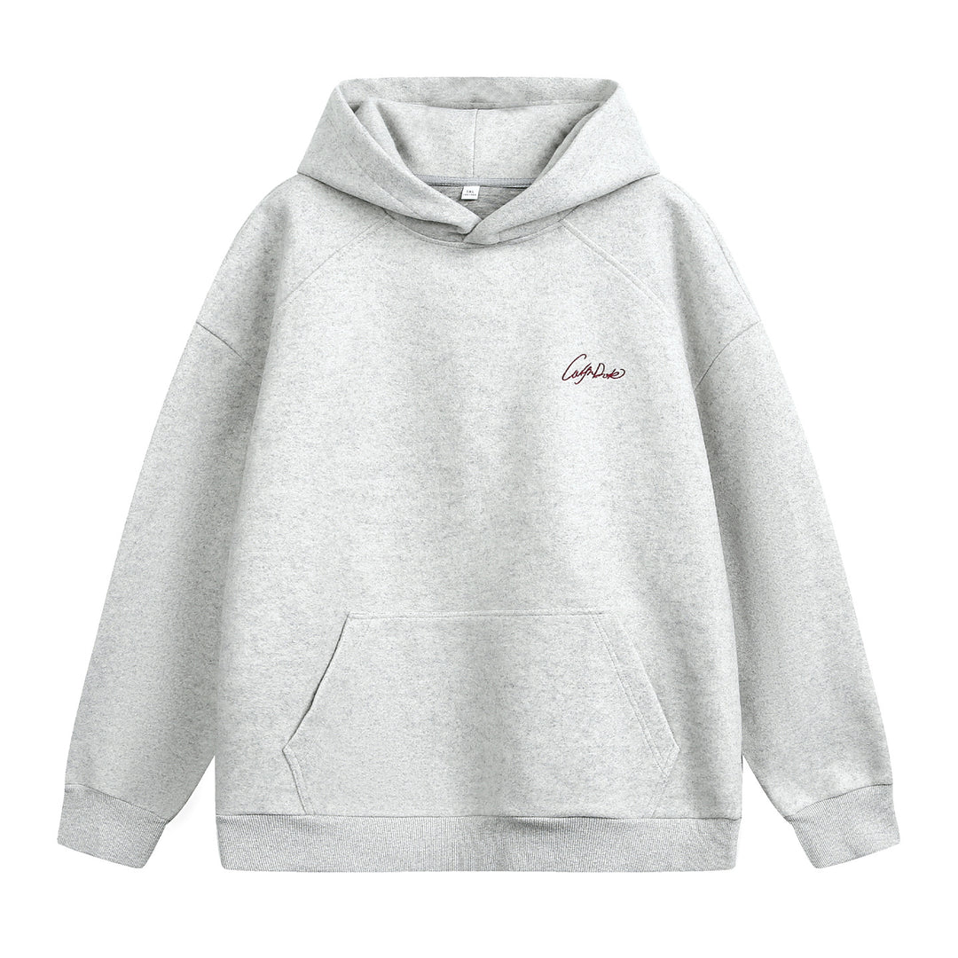 Unisex Oversize Kapuzenpullover aus schwerer Baumwollfleece mit Kängurutasche und Script‑Stickerei Echo Archiv