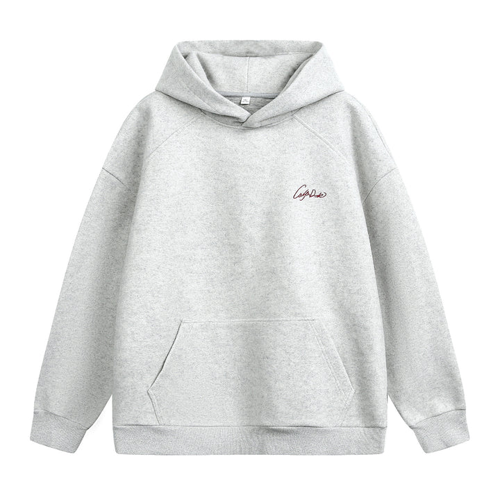 Unisex Oversize Kapuzenpullover aus schwerer Baumwollfleece mit Kängurutasche und Script‑Stickerei Echo Archiv