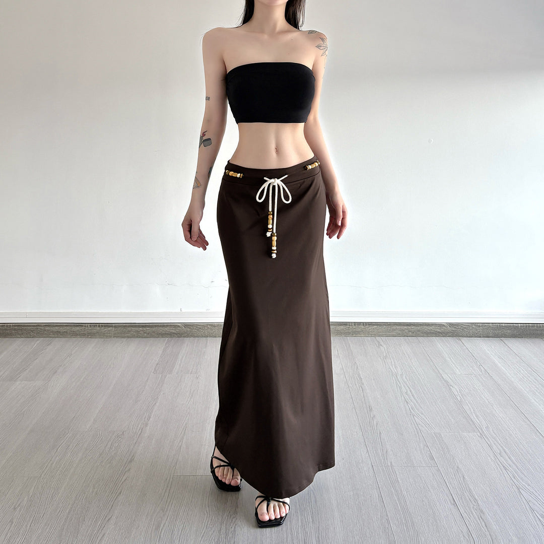 Damen Langer Jersey-Rock mit verstellbarem Bund und verspielten Akzenten Echo Archiv