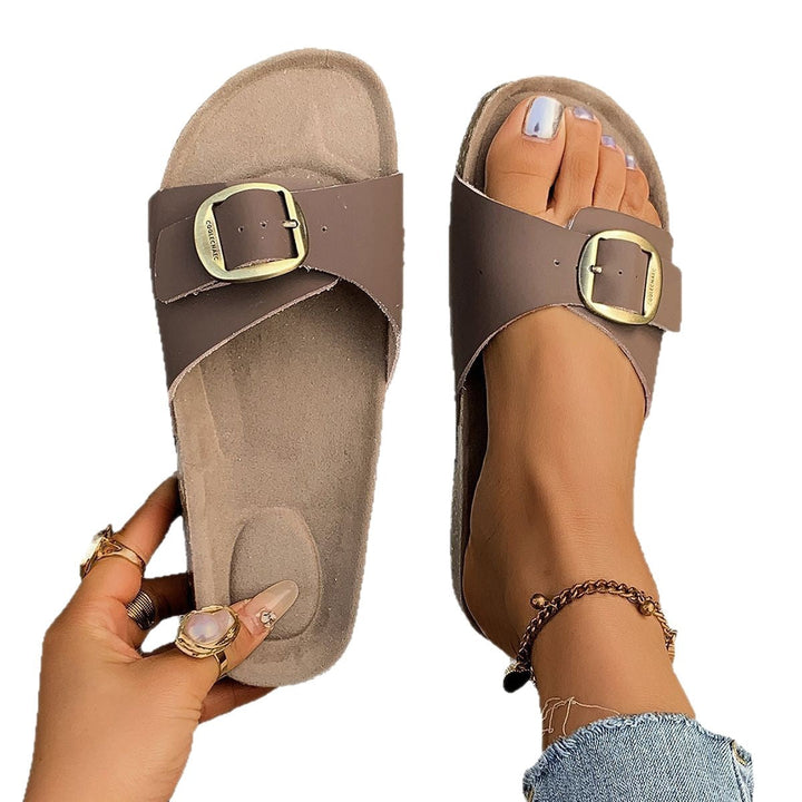 Damen Komfortable Fußbett-Sandalen mit breitem Riemen und glänzender Schnalle Echoarchiv