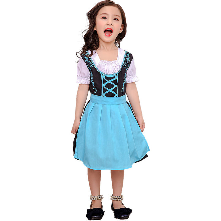 Damen nan traditionelles Kinderdirndlkleid mit geschnürtem Mieder, bestickten Details und abnehmbarer Schürze Echo Archiv