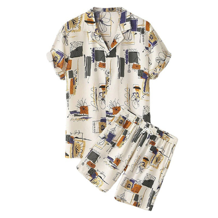 Damen modisches Kurzarm-Set mit floralem Muster Echoarchiv