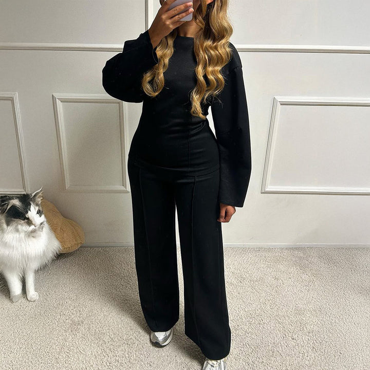 Damen nan weiches Lounge-Set mit tailliertem Sweatshirt, formgebenden Nahtdetails und weitem Palazzohosen-Bein Echo Archiv