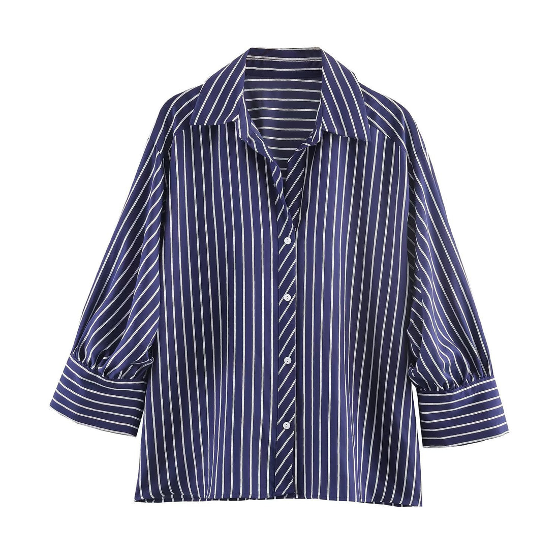 Damen Oversized Hemdbluse mit vertikalen Streifen, Ballonärmeln und breiten Manschetten Echo Archiv