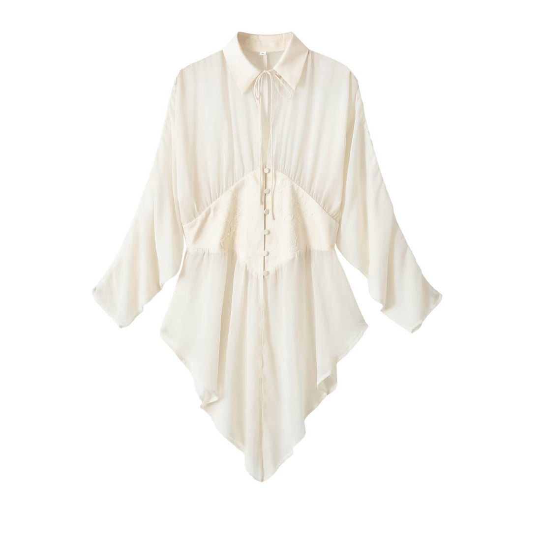 Damen fließende Tunika-Bluse mit geraffter Taille und spitzem Saum Echo Archiv