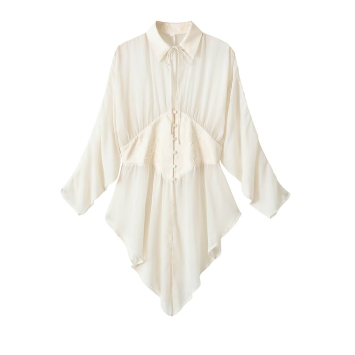 Damen fließende Tunika-Bluse mit geraffter Taille und spitzem Saum Echo Archiv
