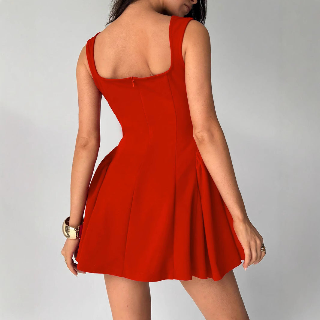Damen Fließendes Minikleid mit quadratischem Ausschnitt und ausgestellten Rock Echo Archiv