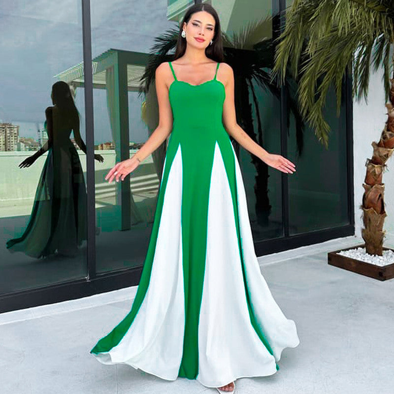 Damen Elegantes Maxikleid mit diagonalen Farbakzenten und schmalen Spaghettiträgern Echo Archiv