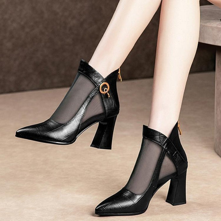 Damen Elegante spitze Blockabsatz-Stiefeletten mit transparentem Detail Echo Archiv