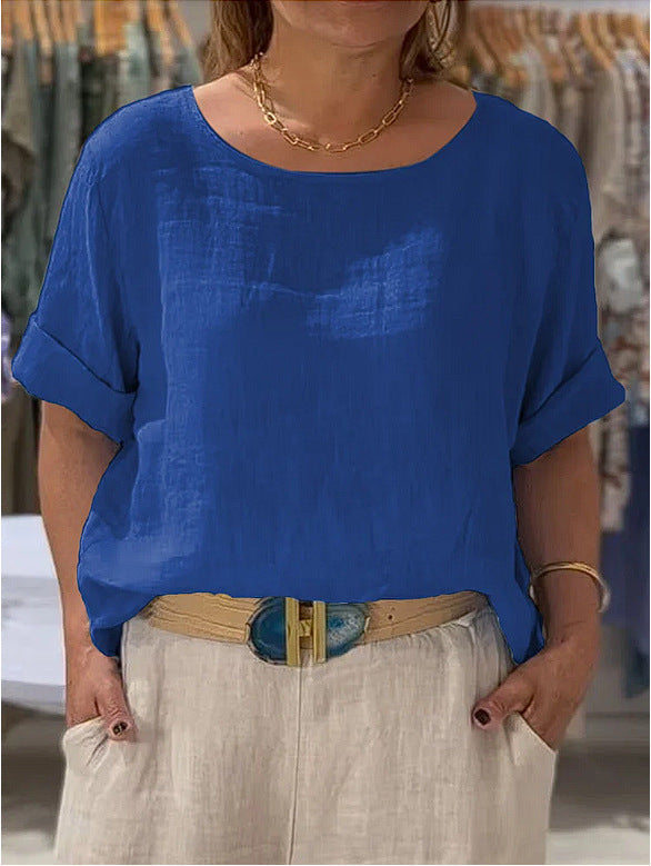 Damen Leichte Leinenbluse mit umgeschlagenen Ärmeln – Élovi