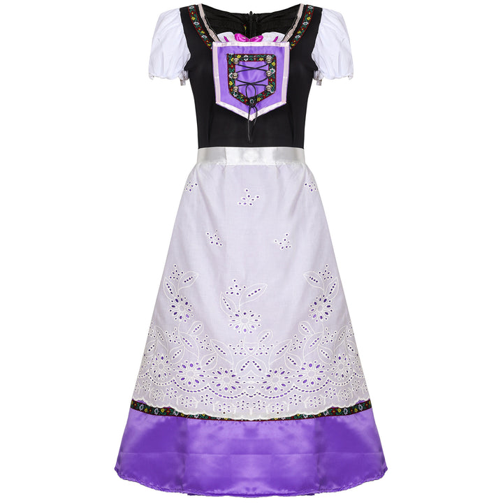 Damen nan traditionelles Dirndlkleid mit bestickter Schürze und Schnürmieder Echo Archiv