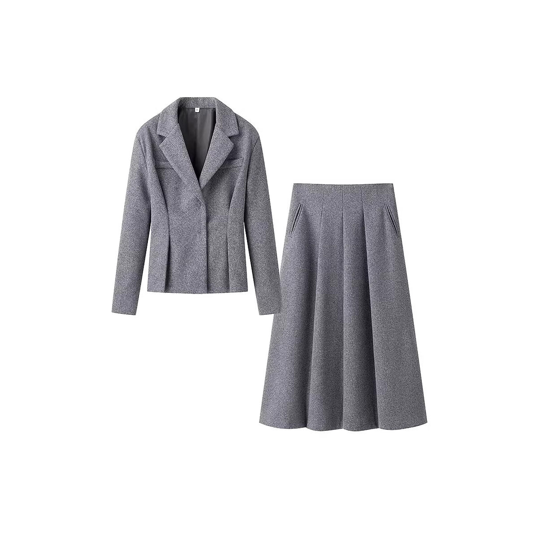 Damen Elegantes Wollmix-Kostüm mit tailliertem Kurzblazer und ausgestelltem Midirock Echo Archiv
