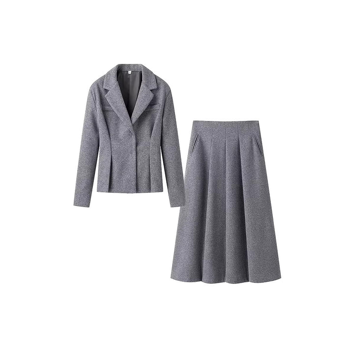 Damen Elegantes Wollmix-Kostüm mit tailliertem Kurzblazer und ausgestelltem Midirock Echo Archiv