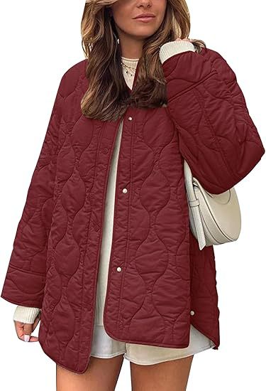 Damen gesteppte Oversize-Steppjacke mit Druckknopfleiste und gerundetem Saum Echo Archiv