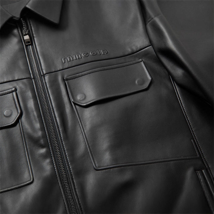 Herren Premium-Lederblouson im Hemdjacken-Stil mit Brustpattentaschen Echo Archiv