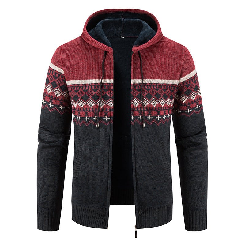 Herren nan gefütterte Strick-Zipjacke im Norwegerstil mit Kapuze und Thermofleece Echo Archiv