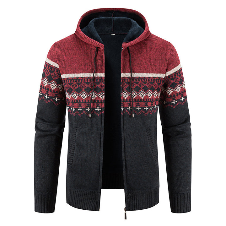 Herren nan gefütterte Strick-Zipjacke im Norwegerstil mit Kapuze und Thermofleece Echo Archiv