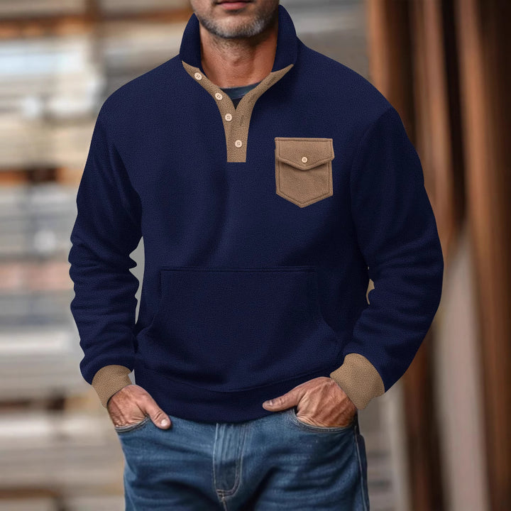 Herren Sweatshirt mit modischem Stehkragen und aufgesetzter Tasche Echoarchiv